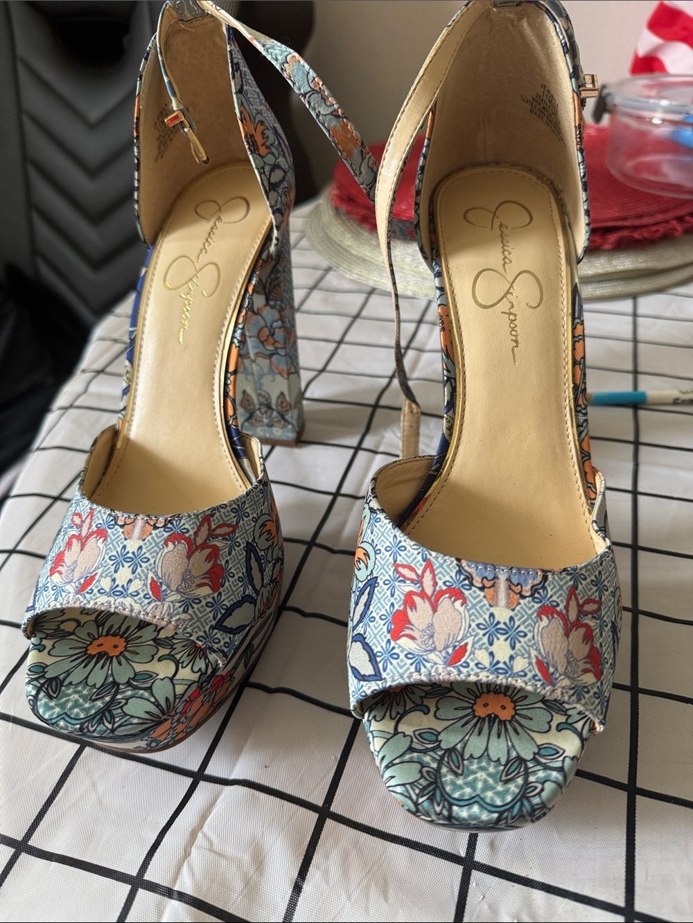 Jessica Simpson Multicolor Floral Block Heel Sandals